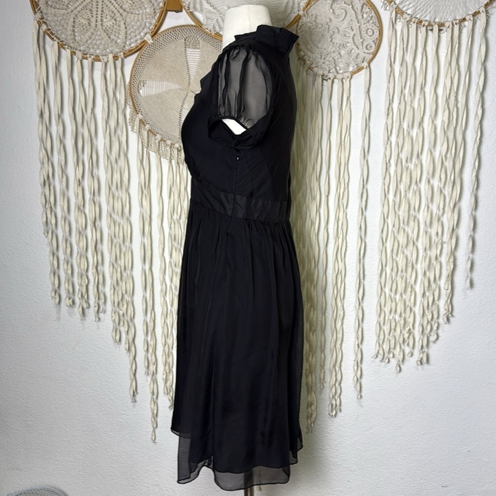 Vintage Chloe Black Silk Chiffon Layered Short Sleeve Dress Size Small - Picture 8 of 9
